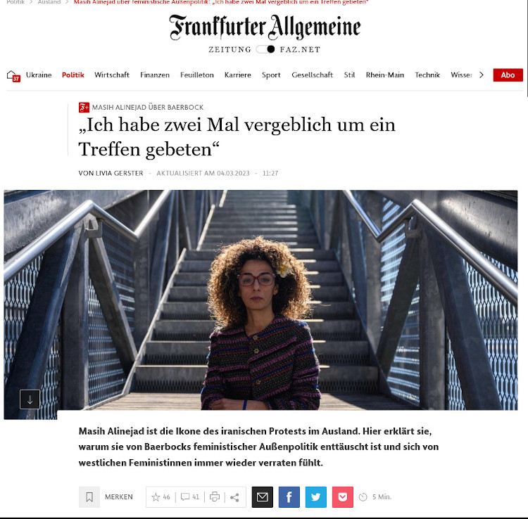 Masih Alinejad kritisiert in FAS die deutsche Außenpolitik