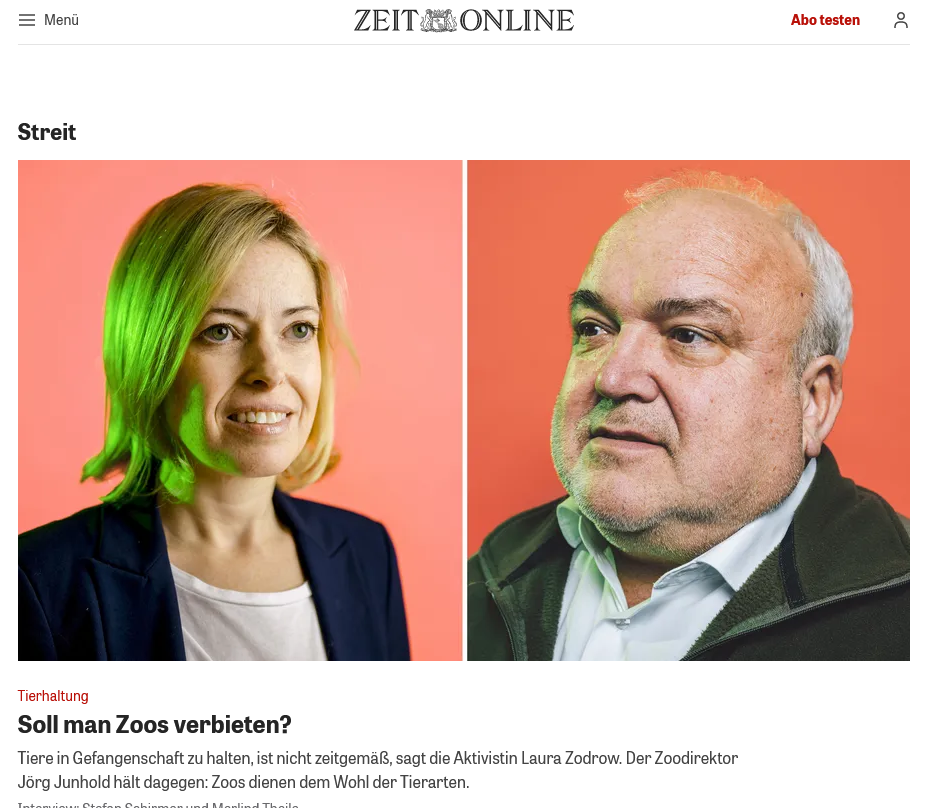 Streitgespräch in Die Zeit zum Thema Zoos